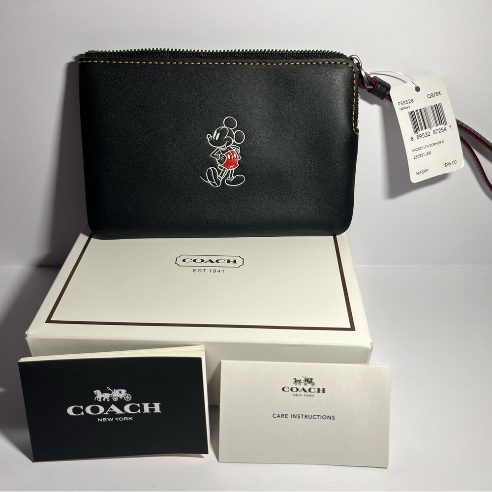 Coach X Disney Mickey Mouse  Wristlet black NWT with gift box and dust bag